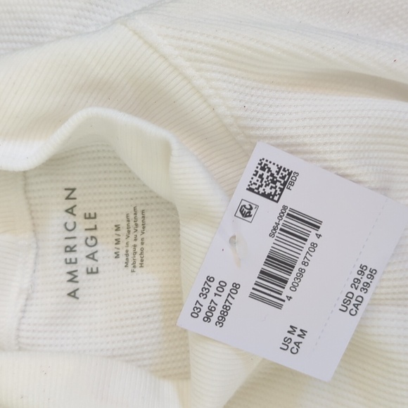 American Eagle White Long Sleeve Cropped Mock Neck Hey Baby Tee Size Medium - Picture 9 of 10